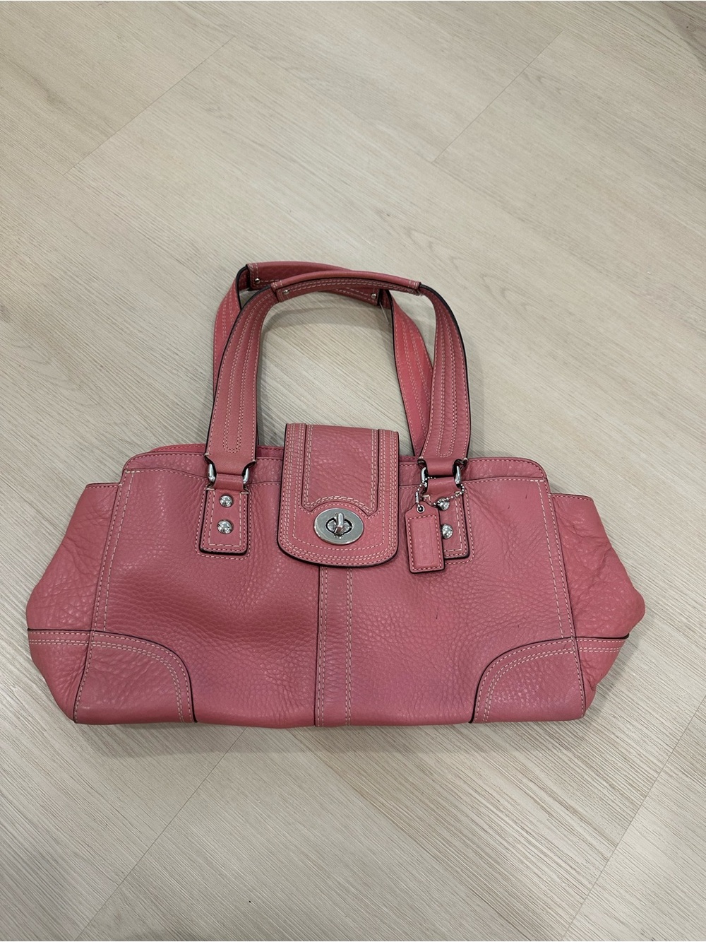 Vintage Rare Pink Coach Double Strap Handbag Purse Y2K Shoulder Bag